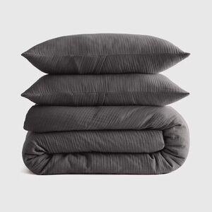 NWT QUINCE Organic Airy Gauze Duvet Cover Set Twin Charcoal